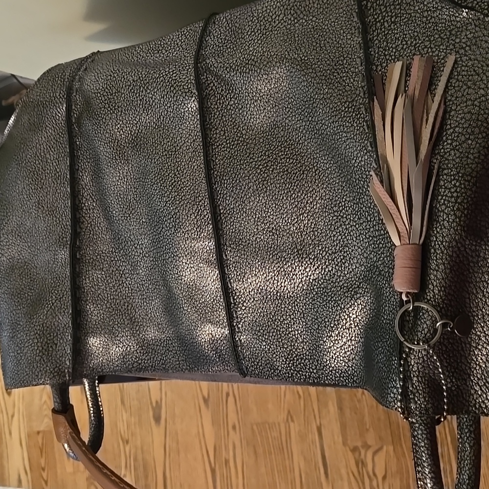 The Sak Metallic Silver Tote with Tan Handles, Los Feliz Large Tote, Never Used! - Picture 5 of 9